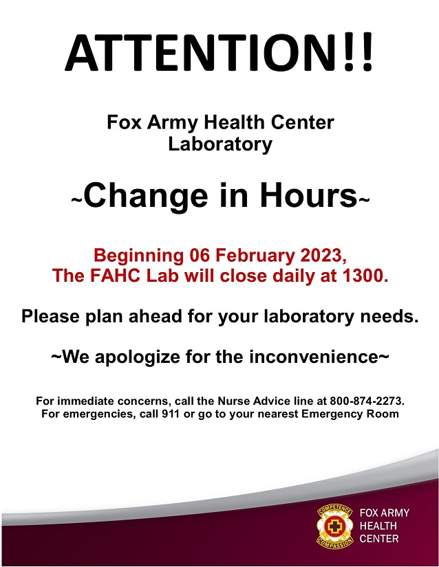 Fox Army Health Center > About Us > Announcements